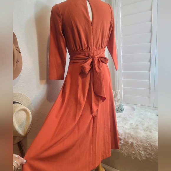 JULIA JORDAN ORANGE 3/4 SLEEVE A-LINE BOAT NECK MIDI DRESS WOMEN'S SIZE… - Picture 3 of 12